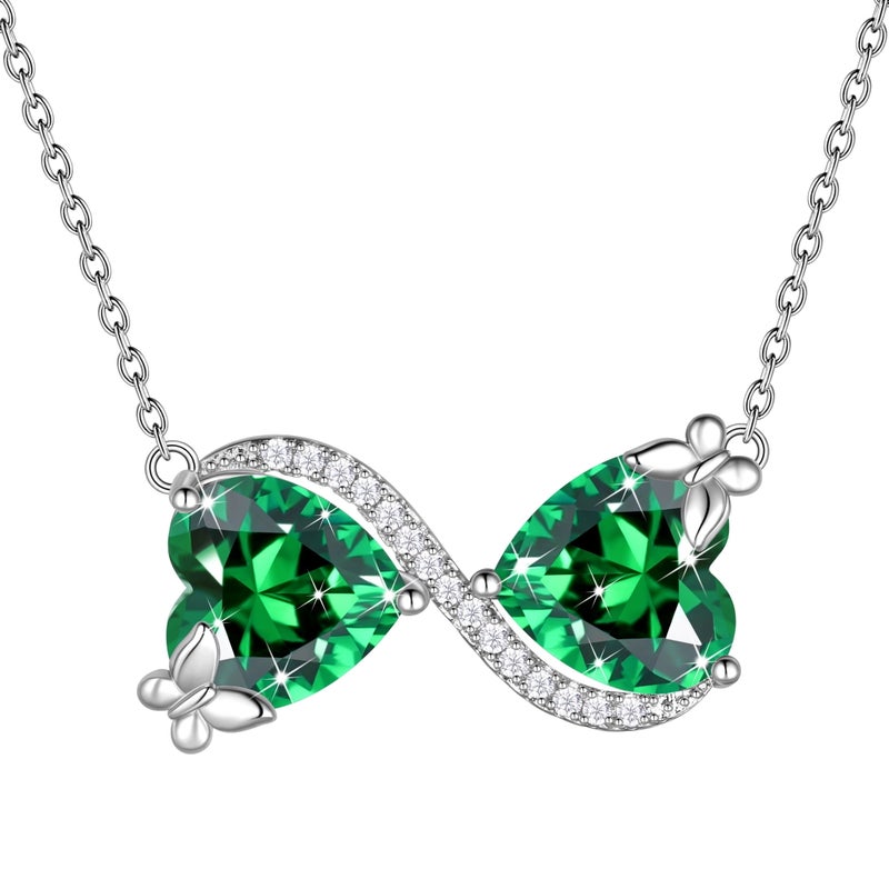 Juwaliy Infinity Heart Butterfly Necklace May Birthstone Necklace Emerald Green Pendant Jewelry Women Daughter Wife Birthday Mother's Day Gift for Mom - Image 1