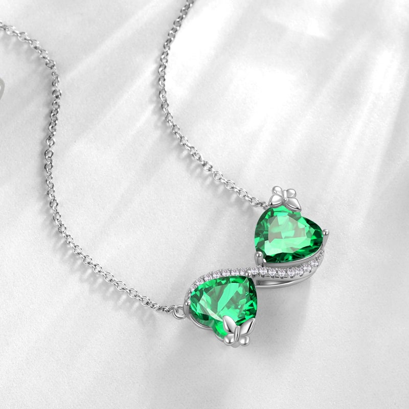 Juwaliy Infinity Heart Butterfly Necklace May Birthstone Necklace Emerald Green Pendant Jewelry Women Daughter Wife Birthday Mother's Day Gift for Mom - Image 2