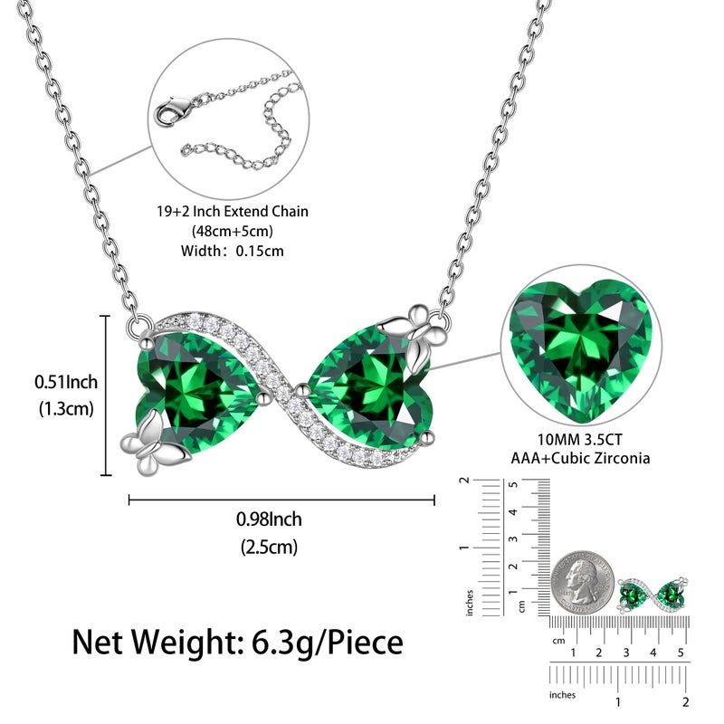 Juwaliy Infinity Heart Butterfly Necklace May Birthstone Necklace Emerald Green Pendant Jewelry Women Daughter Wife Birthday Mother's Day Gift for Mom - Image 5