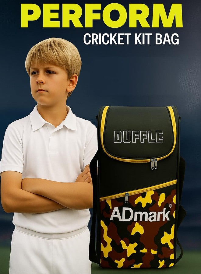 ADMARK Duffle Cricket Kit Bag, Black with Yellow Camo, Polyester, Multiple Storage Compartments, Adjustable Shoulder Straps - Image 3