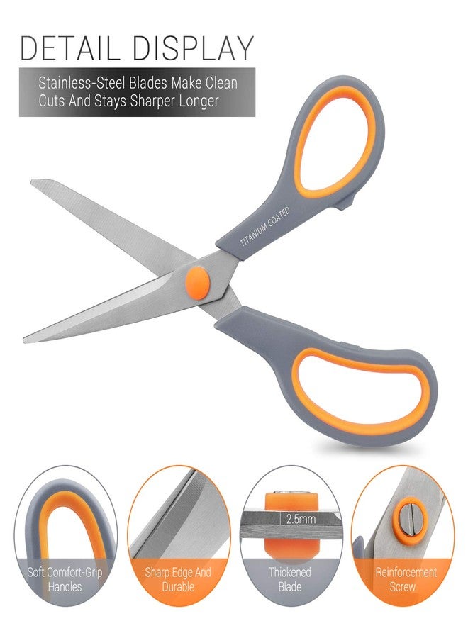 Hutou Scissors 8" Multipurpose Titanium Coated Sturdy Sharp Scissors Right/Left Handed Comfort-Grip Handles for Office Home School Sewing Fabric Craft Supplies Gray - Image 3