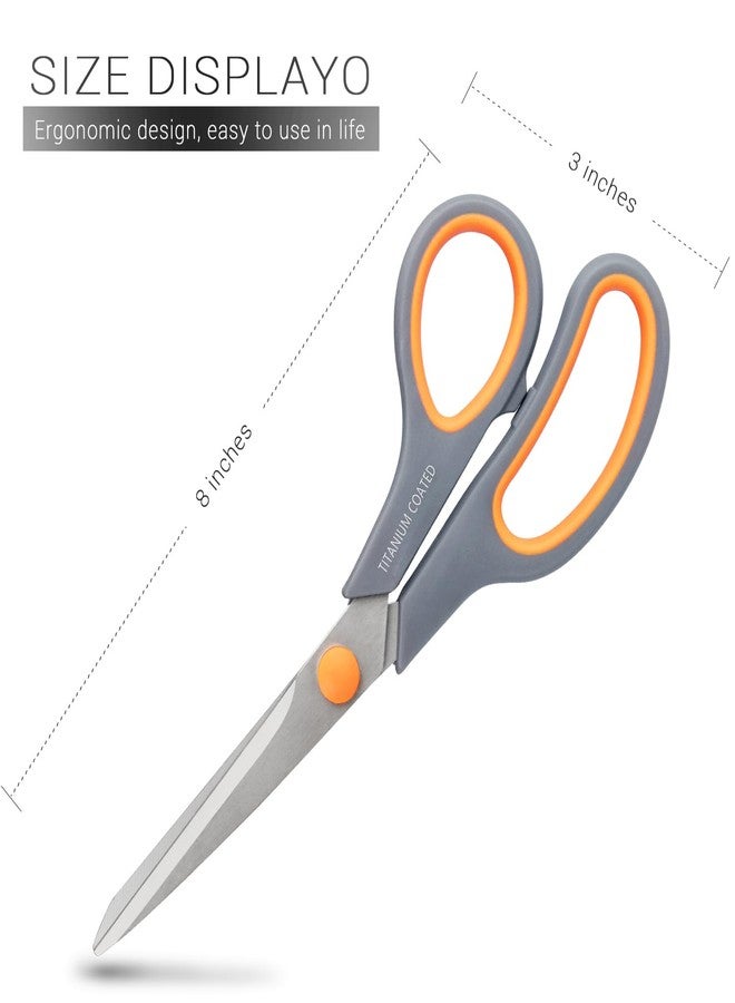 Hutou Scissors 8" Multipurpose Titanium Coated Sturdy Sharp Scissors Right/Left Handed Comfort-Grip Handles for Office Home School Sewing Fabric Craft Supplies Gray - Image 2