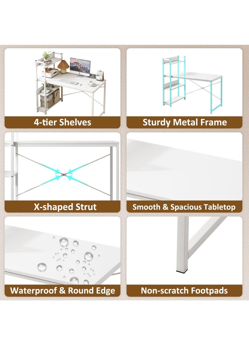 زويهاو مكتب كمبيوتر مع 4 رفوف للمكتب المنزلي 110 * 60 سم طاولة دراسة للكتابة مع رف كتب محطة عمل خشبية صناعية متعددة الأغراض مع إطار معدني للكمبيوتر المحمول - Image 2