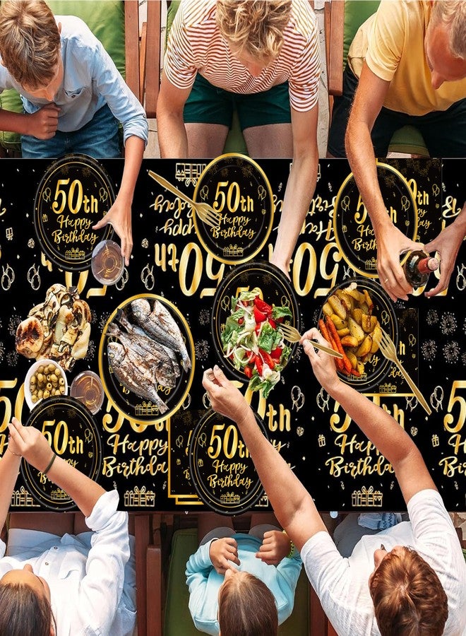 GalaHub 50th Birthday Party Supplies for 24 Guests, 193 Pcs Black Gold Disposable Tableware Set Includes Plates Tablecloth Napkins, 50th Birthday Decorations for Men - Image 5