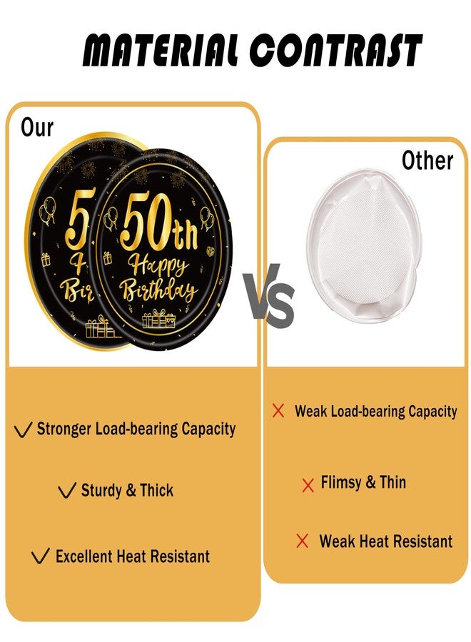 GalaHub 50th Birthday Party Supplies for 24 Guests, 193 Pcs Black Gold Disposable Tableware Set Includes Plates Tablecloth Napkins, 50th Birthday Decorations for Men - Image 3