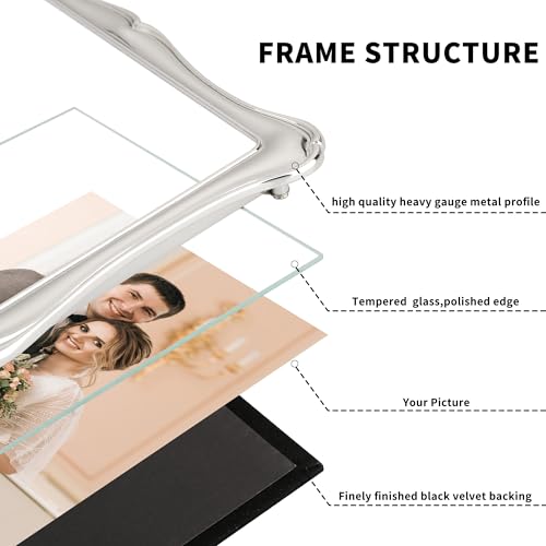 GorYeeFine Silver 5x7'' Premium Alloy Picture Frame,Luxury High-End Decor 7x5'' Photo Frames with Real Glass and Velvet Backing,for Tabletop or Wall Hanging - Image 5