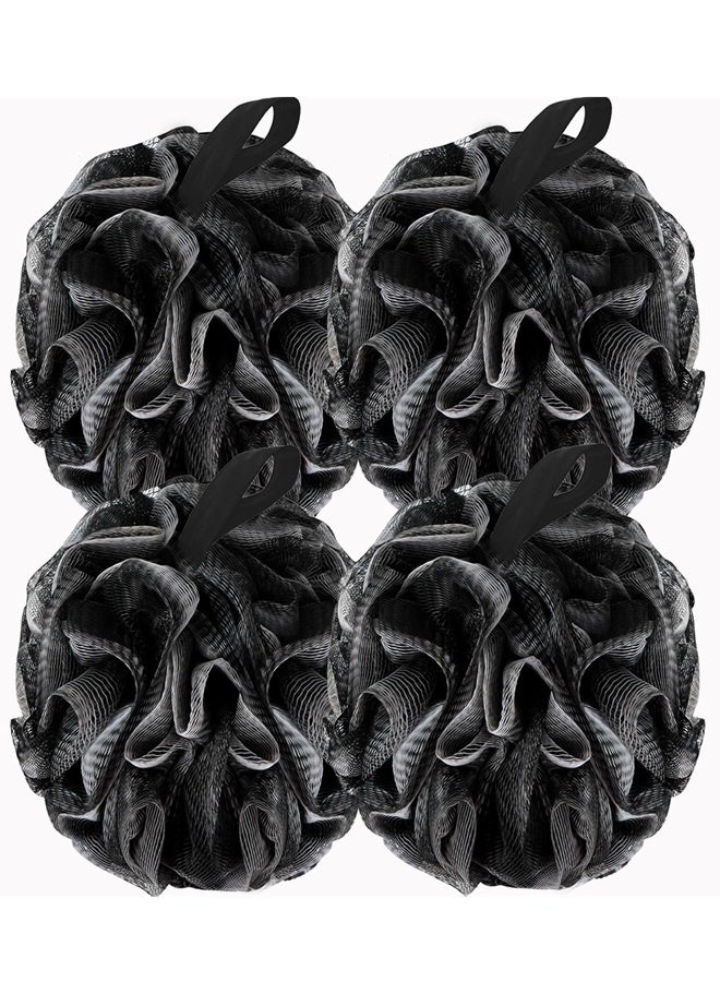 Bath sponge body back washer soft mesh shower foam exfoliating sponge sponge suitable for women and men bathroom accessories cleaning tool (4-piece set 60g black, charcoal black) - Image 1