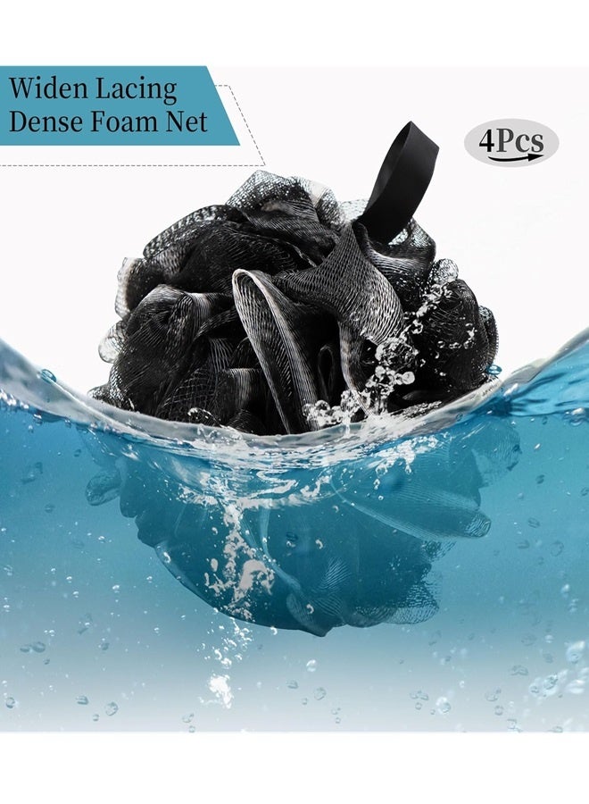 Bath sponge body back washer soft mesh shower foam exfoliating sponge sponge suitable for women and men bathroom accessories cleaning tool (4-piece set 60g black, charcoal black) - Image 5