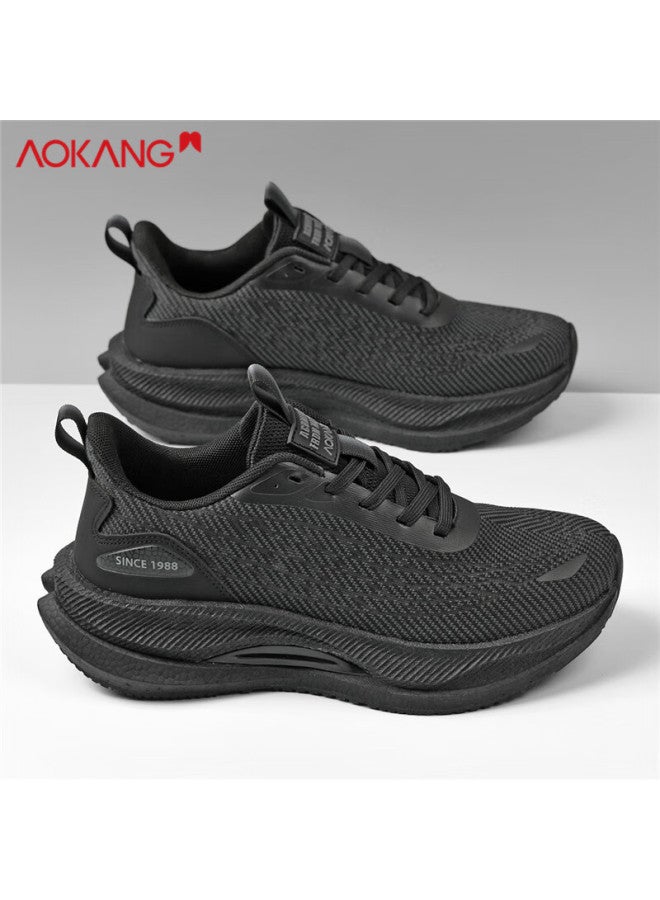 Aokang Men's Sports Shoes Lightweight Shock Absorbing Breathable Mesh Comfortable Running Shoes 1110740621 Black 43 - Image 1