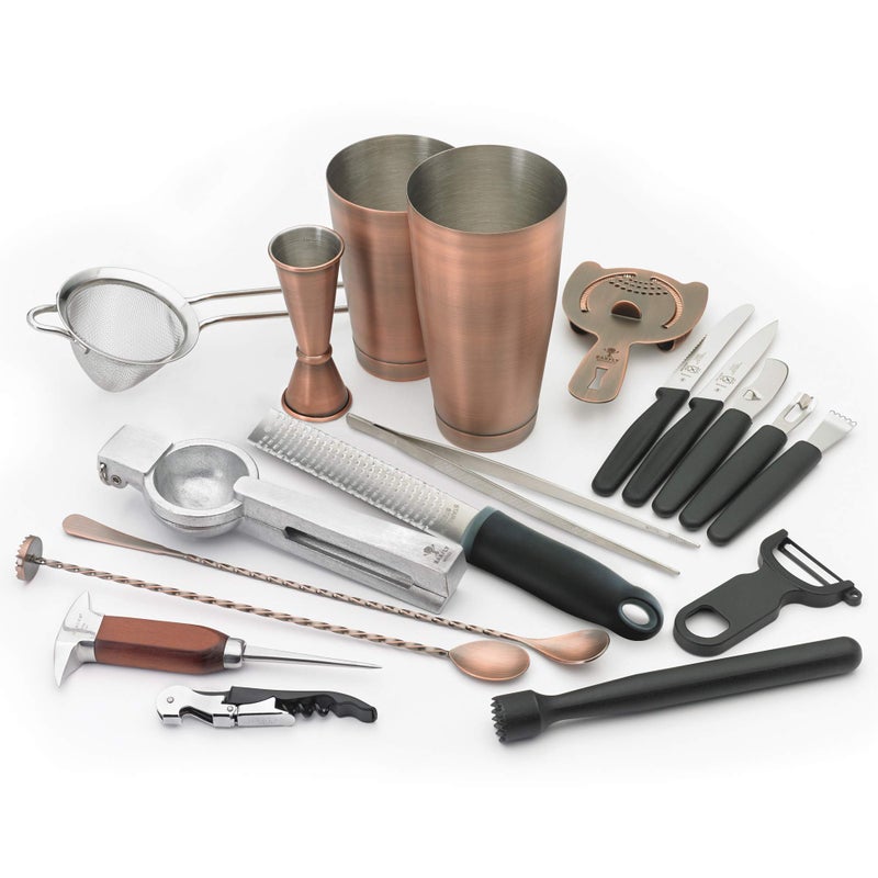 Barfly M37102ACP Deluxe Cocktail Set 19Piece Antique Copper