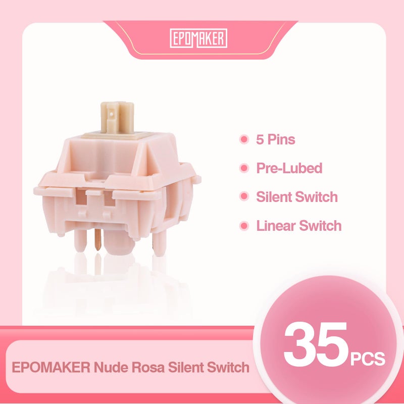 EPOMAKER Silent Mechanical Keyboard Switches Set - 35 Pieces Factory Pre-Lubed, 5-Pin Linear/Tactile Switches for Custom Mechanical Keyboards (Nude Rosa(Linear Silent)) - Image 2