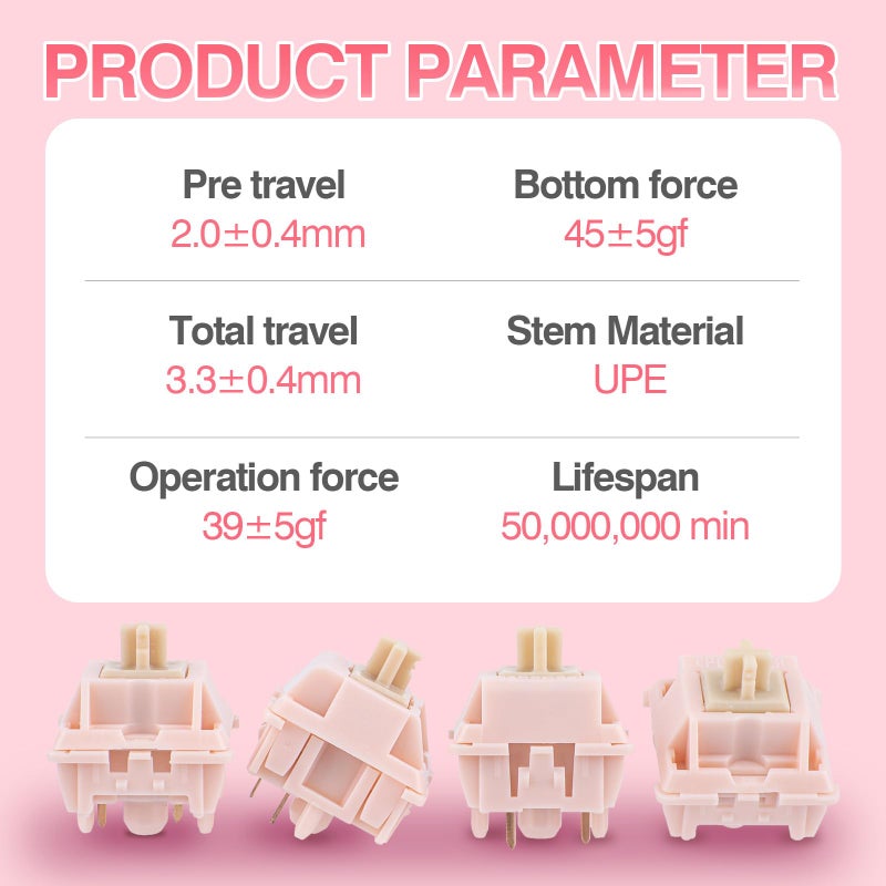 EPOMAKER Silent Mechanical Keyboard Switches Set - 35 Pieces Factory Pre-Lubed, 5-Pin Linear/Tactile Switches for Custom Mechanical Keyboards (Nude Rosa(Linear Silent)) - Image 3