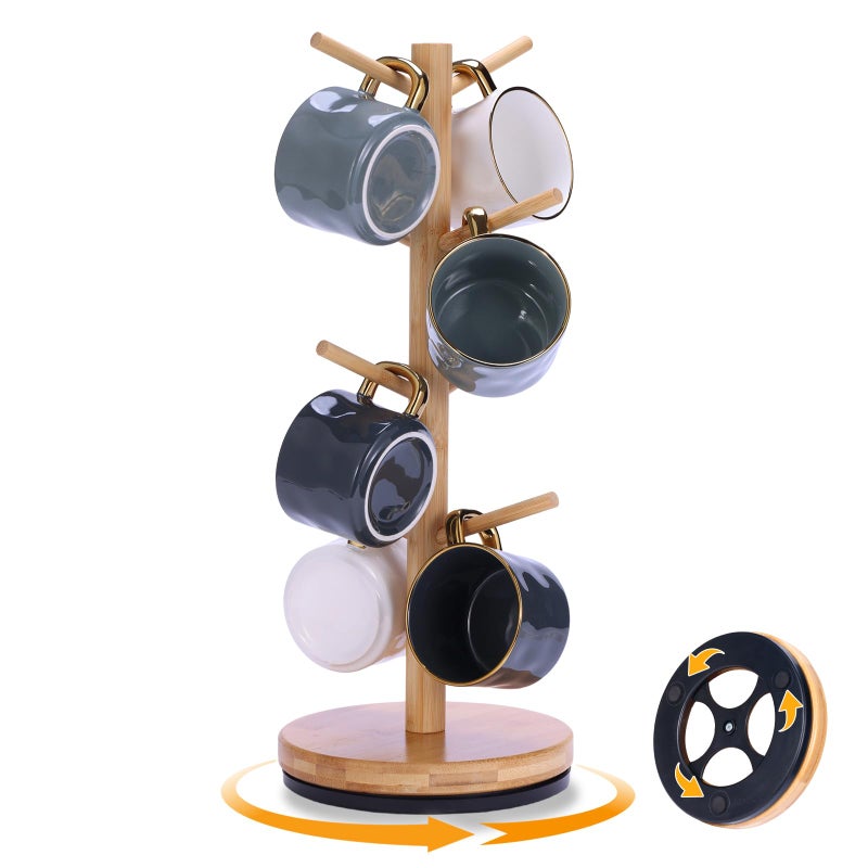 Krispmaild Mug Holder Tree, Upgraded 360Â° Rotated 8 Hooks Coffee Mug Holders for Counter, Bamboo Mug Rack Stand for Coffee Bar Accessories - Image 1