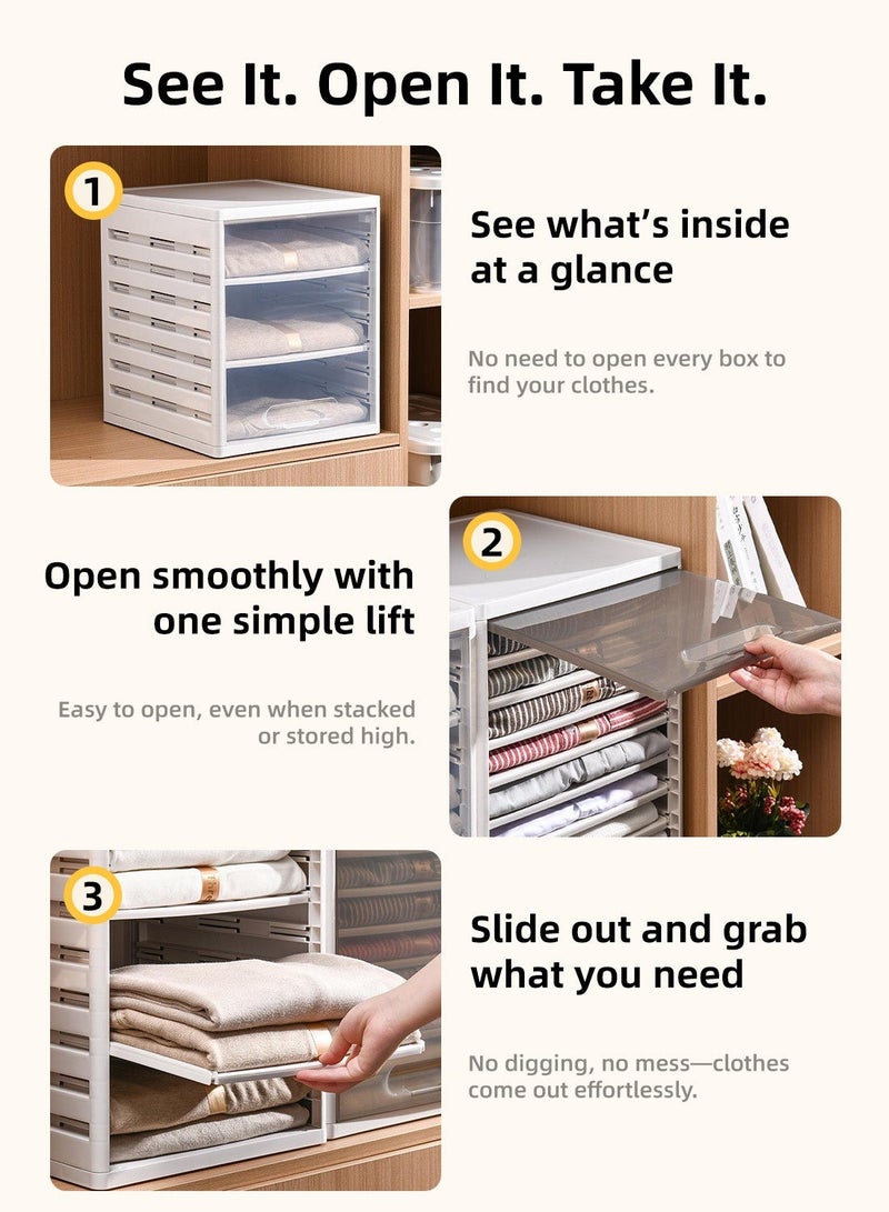 صندوق تخزين بلاستيكي قابل للتكديس لتخزين الخزانة، منظم تخزين ملابس مع باب أمامي شفاف، صندوق تخزين خزانة ملابس قابل للسحب للملابس والحقائب والأحذية، نظام تخزين خزانة موفر للمساحة - Image 3