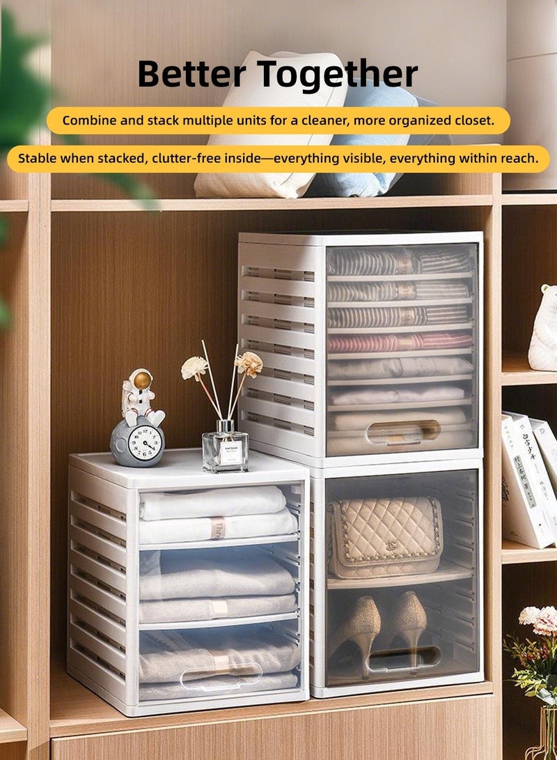 صندوق تخزين بلاستيكي قابل للتكديس لتخزين الخزانة، منظم تخزين ملابس مع باب أمامي شفاف، صندوق تخزين خزانة ملابس قابل للسحب للملابس والحقائب والأحذية، نظام تخزين خزانة موفر للمساحة - Image 5