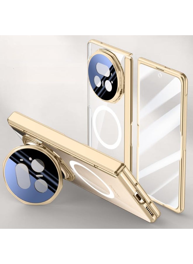 general Magnetic Case for Honor Magic V5 5G Case [Built-in Screen Protector] Metal Camera Lens Holder, Hinge Protection Electroplated Transparent Cover Support Wireless Charging