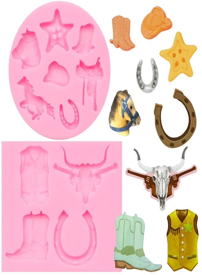 Xcake Lcook Bull Head Silicone Molds, Horseshoe Boot Cowboy Hat Chocolate Molds, Saddle Horse Hoof Fondant Baking Molds for Western Cowboy Theme Cake Decoration Cupcake Topper Candy Gum Paste Clay(XL257) - Image 1