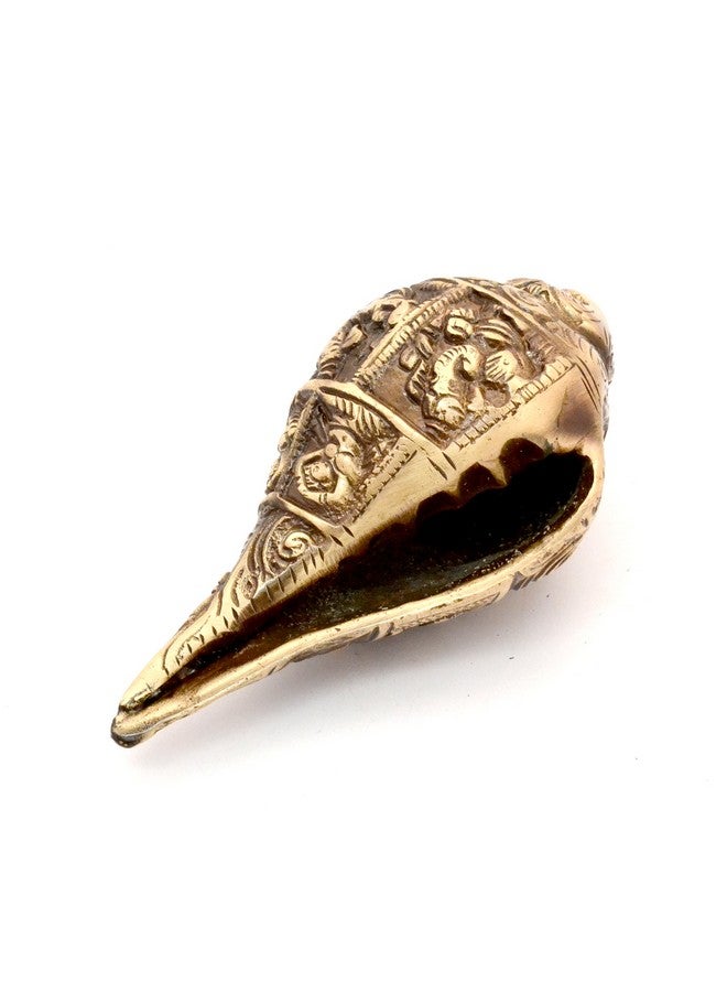 Two Moustaches Ganesha Carving Brass Shankh Showpiece, Attractive Brass Conch for Temple/Home, Shankh for Pooja, Mandir Decorations Items, Standard, Pack of 1 - Image 3
