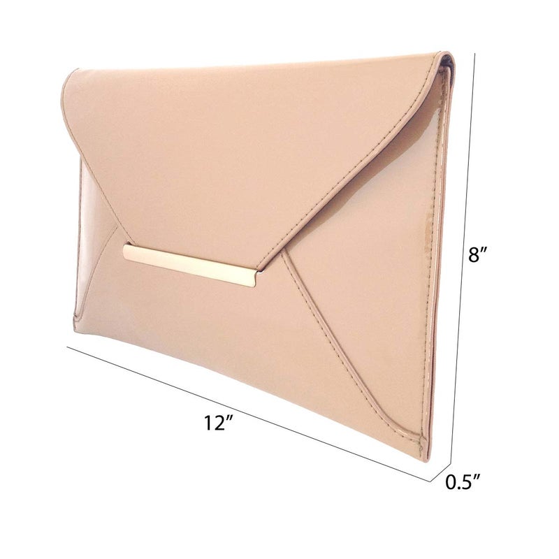 JNB Faux Patent Leather Envelope Candy Clutch Bag, Nude - Image 3
