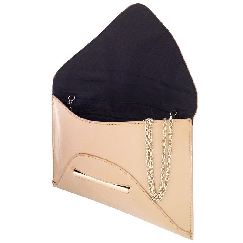 JNB Faux Patent Leather Envelope Candy Clutch Bag, Nude - Image 4
