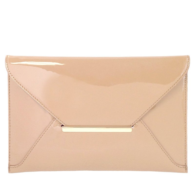 JNB Faux Patent Leather Envelope Candy Clutch Bag, Nude - Image 1