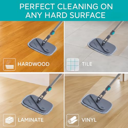 True & Tidy نظام دلو وممسحة مربع TRUE & TIDY – غرفة مزدوجة للماء النظيف والوسخ، ممسحة دوارة 360° ذاتية العصر مع فرشاة تنظيف مدمجة، مقبض من الفولاذ المقاوم للصدأ و2 وسادة ممسحة ميكروفايبر قابلة لإعادة الاستخدام - Image 5