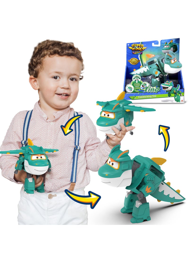 SUPER WINGS Super Wings 5 in Transformer Toys Tino, Transforming Airplane Robot for Boys and Girls, Action Figures Dinosaur Toy for Kids Age 3 4 5 6 7 8 9+  - Image 1