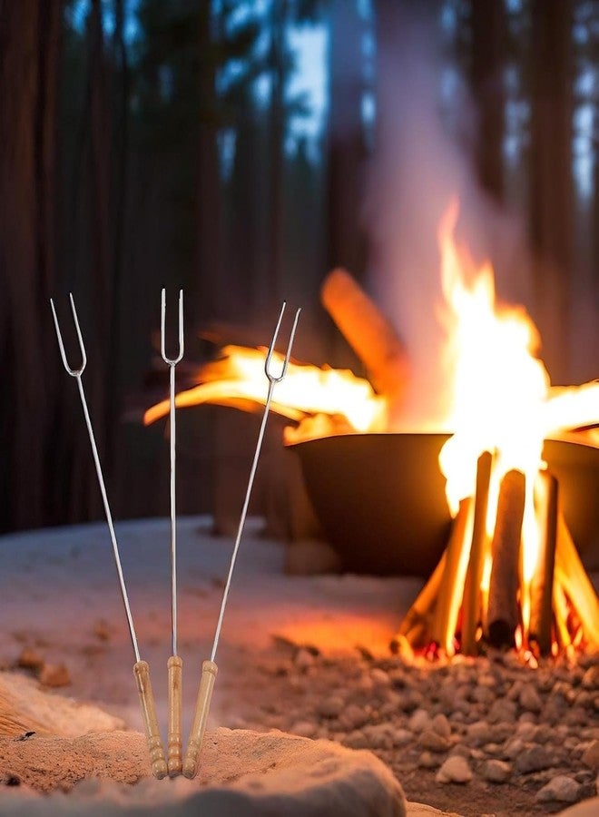 Damurhu Stainless Steel Roasting Forks, Roasting Sticks Campfire Sticks BBQ Forks for Fire Pit Hot Dog Sticks for Campfire, Roasting Sticks for Fire Pit Smores Skewers -3Pcs - Image 4
