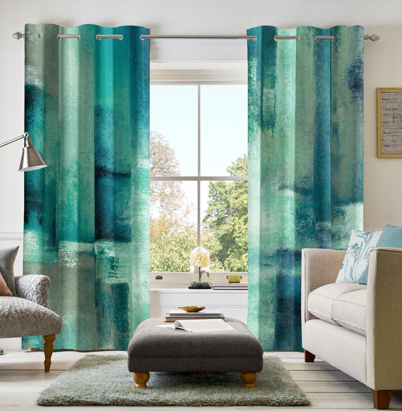 Asuexpect Teal Curtains 2 Panels Abstract Rust Curtain Room Darkening Grommet Window Treatments Modern Decorative for Bedroom Living Room  52x96 Inches - Image 1