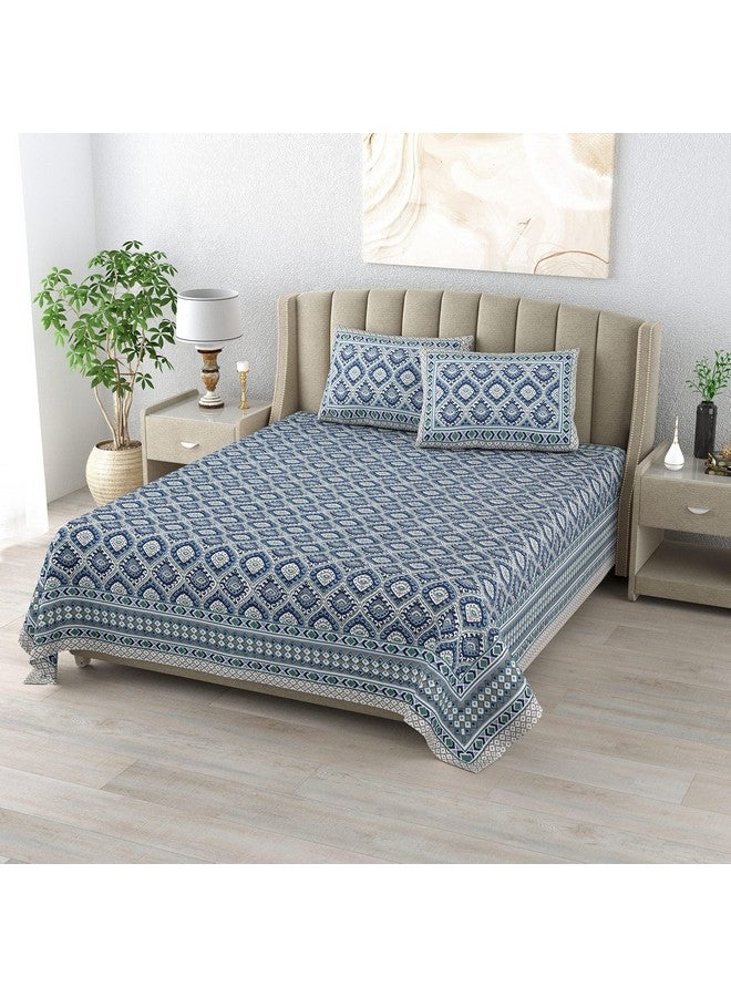 DE CAMA Since 1997 | 100% Cotton 300 TC Premium King Size Bedsheet for Double Bed (90 x 108 Inch) with 2 Pillow Covers Set (17 x 27 Inch) Designer Printed Bedsheet Set - Ikat Blue - Image 2