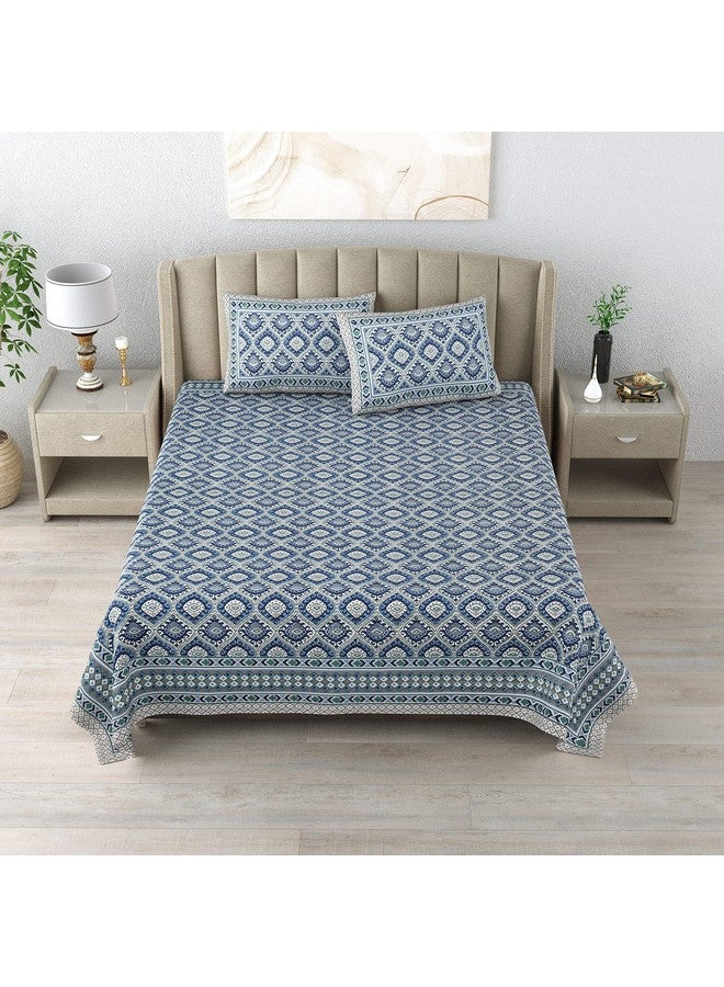 DE CAMA Since 1997 | 100% Cotton 300 TC Premium King Size Bedsheet for Double Bed (90 x 108 Inch) with 2 Pillow Covers Set (17 x 27 Inch) Designer Printed Bedsheet Set - Ikat Blue - Image 3