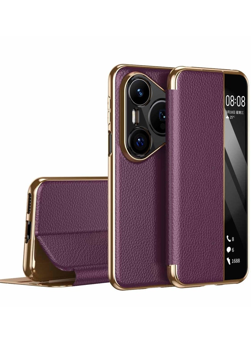 Flip Smart Leather Case Compatible with Huawei Pura 80 Pro/Pura 80 Pro Plus, Clear View Window Magnetic Slim Shockproof Protective Cover with Fold Stand - Image 1