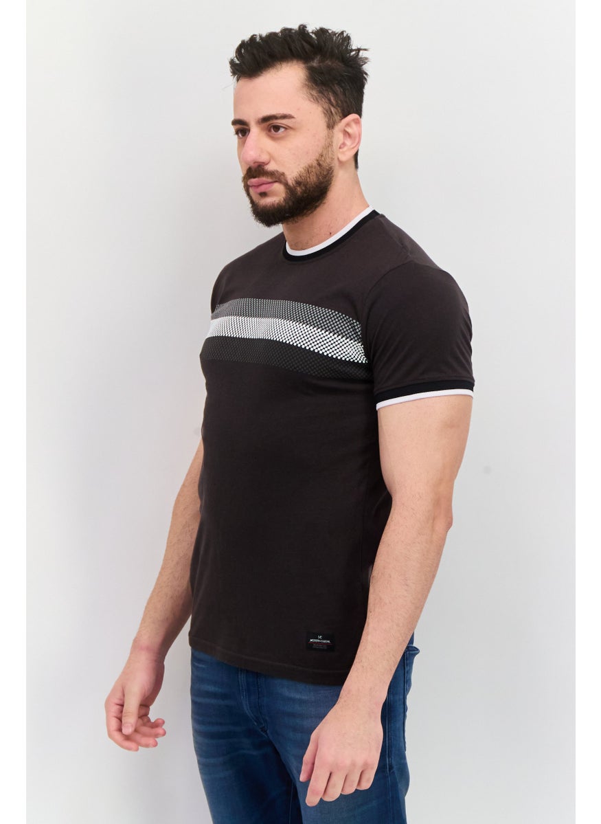 Modern Culture Men Crew Neck Short Sleeve Striped T-Shirts, Asphalt  - Image 2