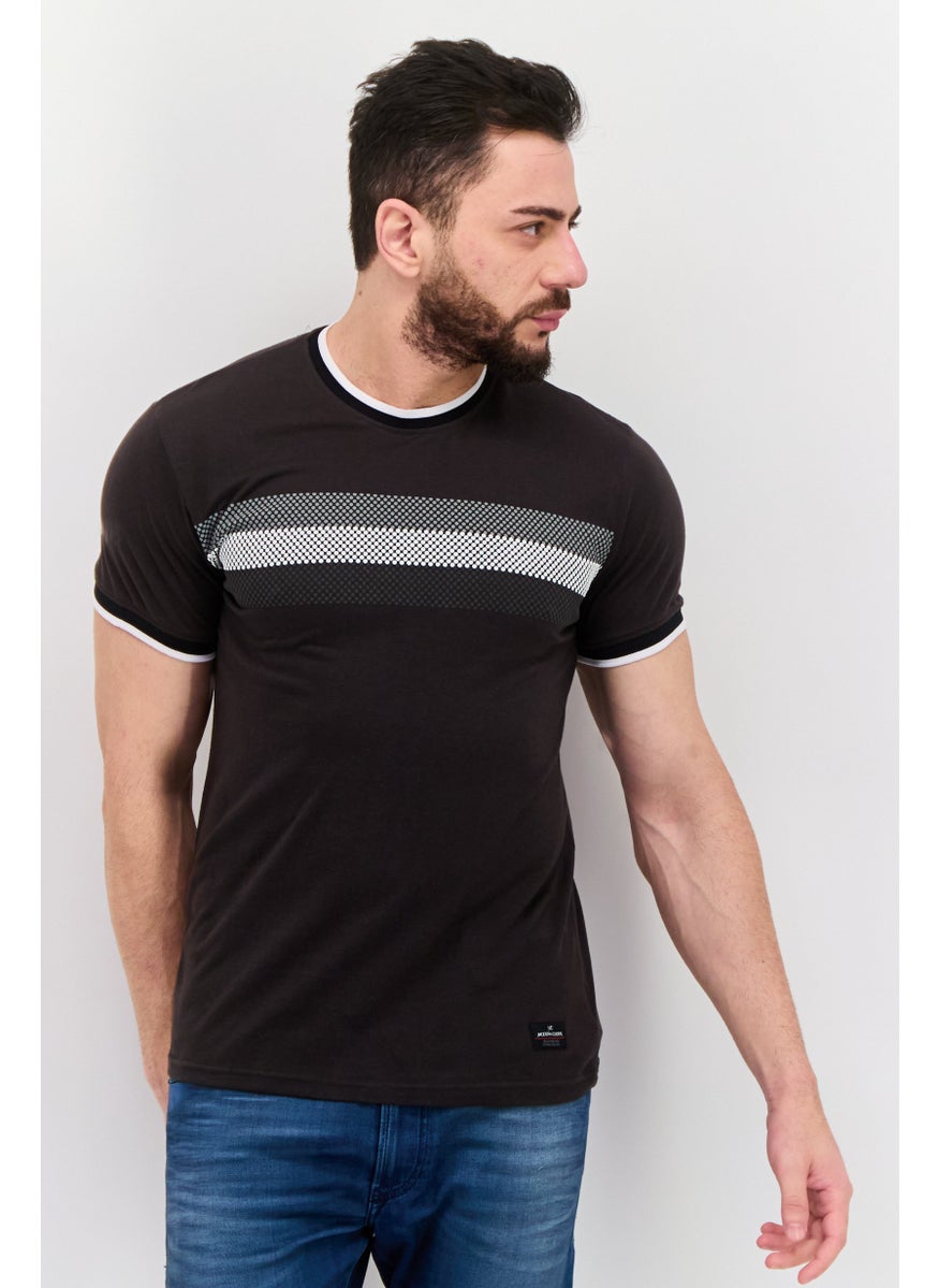Modern Culture Men Crew Neck Short Sleeve Striped T-Shirts, Asphalt  - Image 1