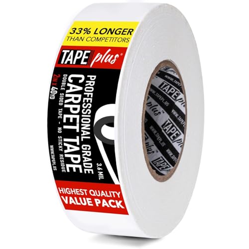 TapePlus Carpet & Rug Tape - 2 in x 40 yd, White - Double-Sided Carpet Tape for Area Rugs & Floor Mats on Hardwood & Laminate Floors - Professional Grade Adhesive, Heavy Duty, Residue-Free, Easy Peel - Image 1