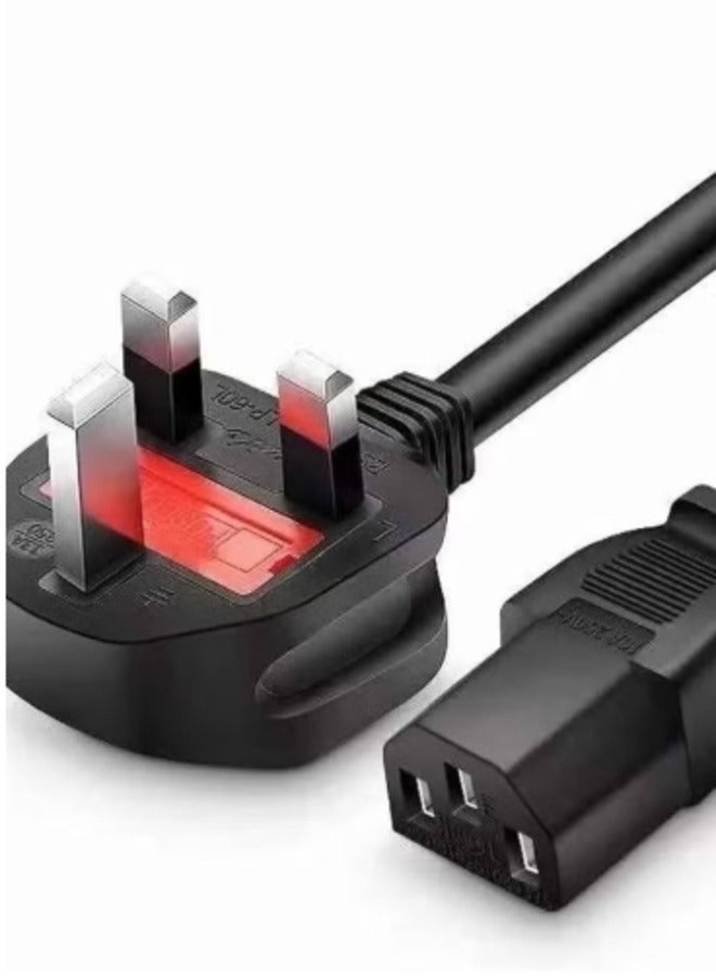 3-Pin Power Cable PC 1.5M (5ft) –UK power cord with fuse Heavy Duty 3-Prong AC Cable with Pure Copper Wire and Built-in Fuse – For PC, Monitor, TV, Printer, Copier, Shredder – Black - Image 1