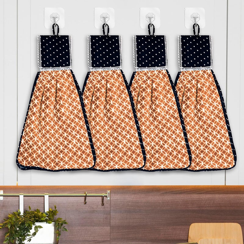 Kuber Industries Kuber Industries Napkin | Washbasin Hanging Napkin | Kitchen Towel with Ties | Circle Napkin for Bathroom | Hand Towel for Kitchen | Pack of 4 | Golden - Image 1