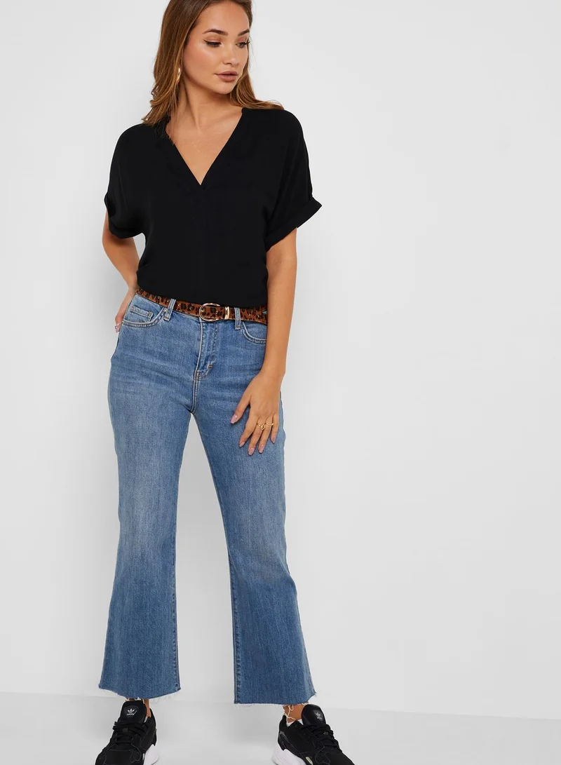 FOREVER 21 Split Neck Short Sleeve Top
