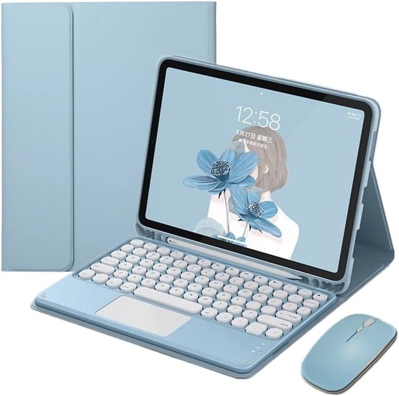 HENGHUI Keyboard Case Mouse for iPad Air 11 inch (M3,M2)/ iPad Air 5th/4th Generation 10.9 inch Case with Detachable TouchPad Color Keyboard Cute Round Key (Blue) - Image 1