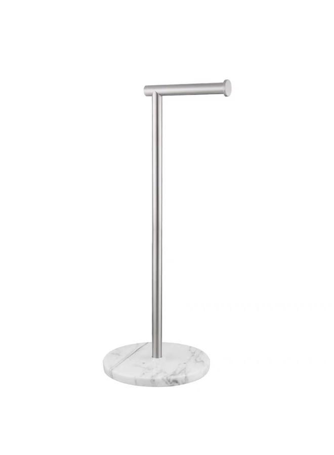 Nodafuer Toilet Paper Holder Stand with Weighted Natural Marble Base, Bathroom Free Standing Toilet Paper Roll Holder with Reserve, Standing Toilet Tissue Holder with Storage (Brushed Nickel, with Storage) - Image 1
