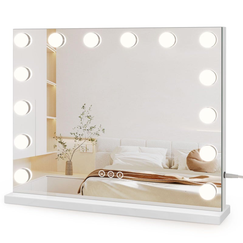 Dripex Hollywood Vanity Mirror with Lights 5042cm Large Lighted Makeup Mirror with 14 Dimmable LED Bulbs USB Cable Touchscreen Control Cosmetic Tabletop Mirror for Bedroom Dressing RoomWhite