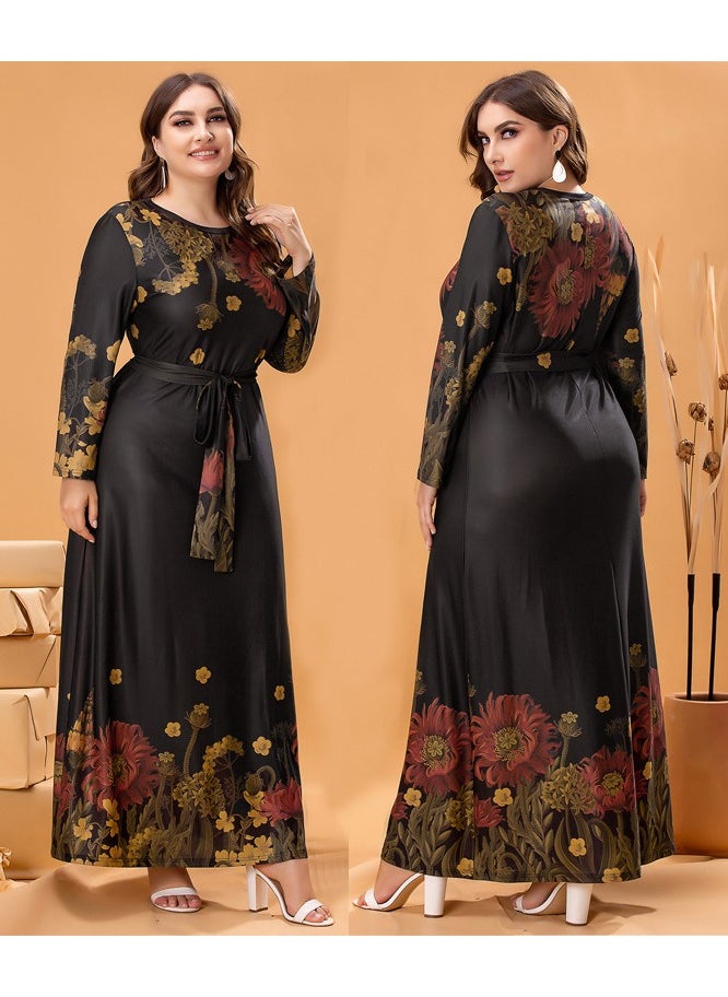 NIBEMINENT Plus Size Floral Print Dress, Casual Long Sleeve Crew Neck Dress For Spring, Women's Plus Size Clothing  - Image 1