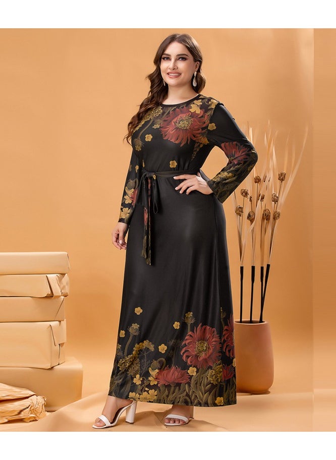 NIBEMINENT Plus Size Floral Print Dress, Casual Long Sleeve Crew Neck Dress For Spring, Women's Plus Size Clothing  - Image 2