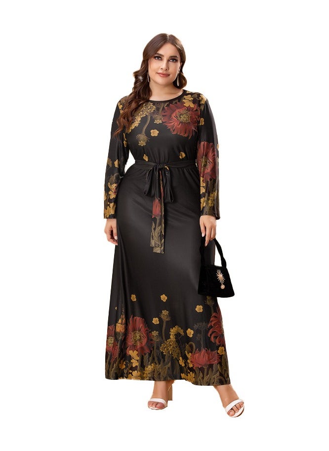 NIBEMINENT Plus Size Floral Print Dress, Casual Long Sleeve Crew Neck Dress For Spring, Women's Plus Size Clothing  - Image 5