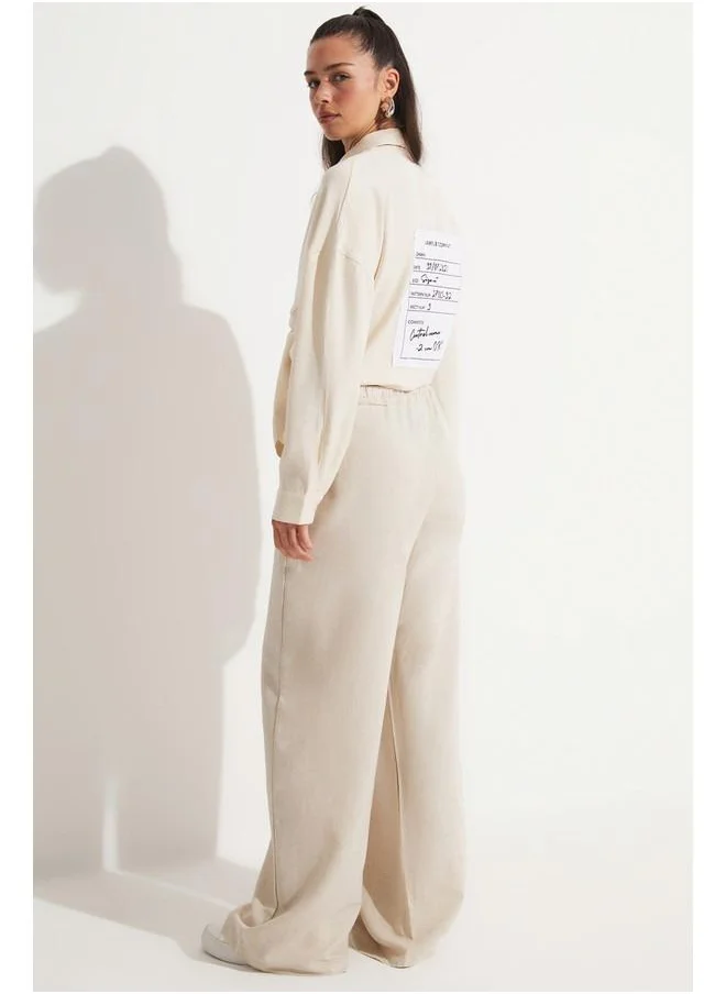JUNE June Cotton Blend Elastic Waist Trouser Stone