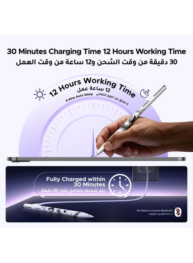 Ugreen Stylus Pen for iPad with IP Collaboration High Sensitivity Magnetic Rechargeable Active Capacitive Pen Compatible with iPad 2018-2022, iPad Pro, iPad Air, iPad Mini, White black - Image 3