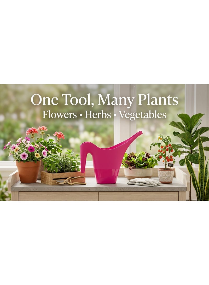 Fuchsia Pink Plastic Long Spout Watering Can 2-Litre Capacity for Indoor & Outdoor Houseplants - Manual Garden Watering Pot & Supplies - Image 4