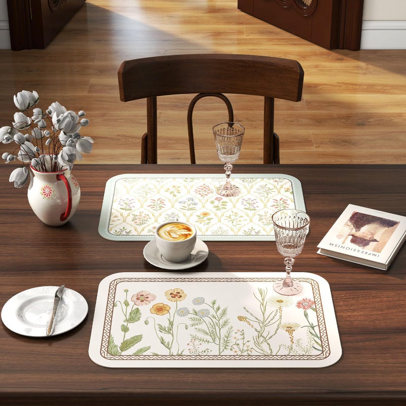 ISAENNE Vintage Floral PVC Placemats Set of 6,Colorful Flower Rectangle Place Mats, Waterproof and Heat-Resistant,Decoration for Kitchen,Dinning,Parties, Holiday,12"*17" - Image 5