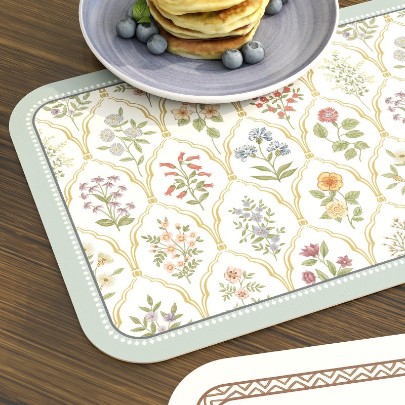 ISAENNE Vintage Floral PVC Placemats Set of 6,Colorful Flower Rectangle Place Mats, Waterproof and Heat-Resistant,Decoration for Kitchen,Dinning,Parties, Holiday,12"*17" - Image 4