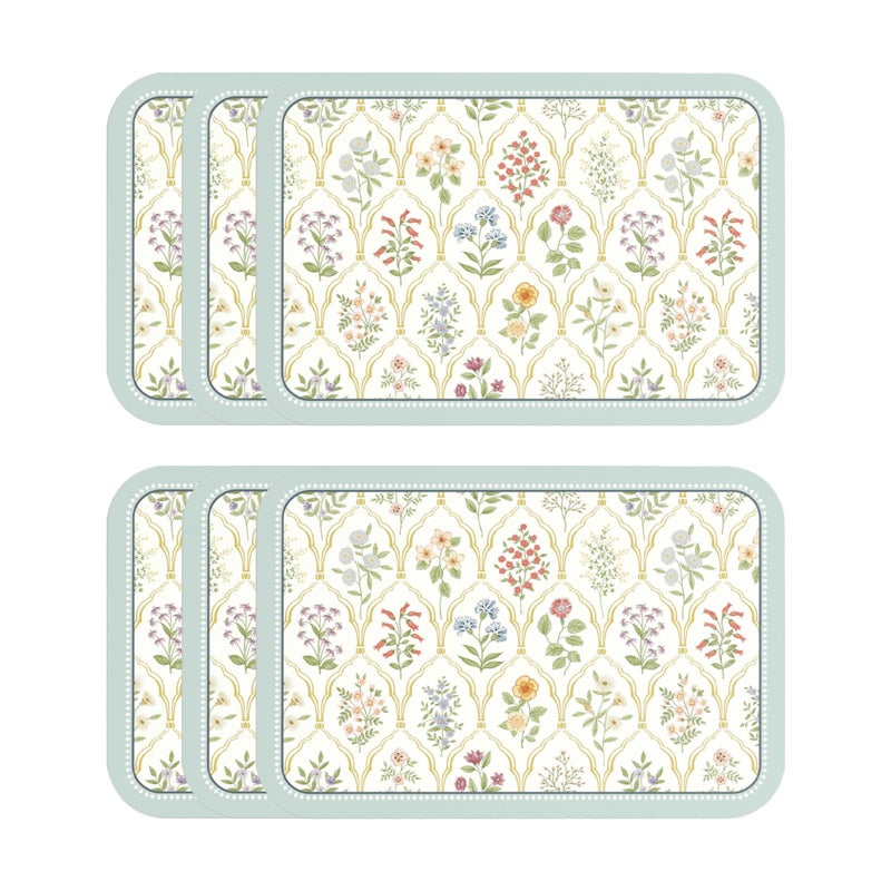 ISAENNE Vintage Floral PVC Placemats Set of 6,Colorful Flower Rectangle Place Mats, Waterproof and Heat-Resistant,Decoration for Kitchen,Dinning,Parties, Holiday,12"*17" - Image 1